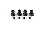 Four black metal sway bar balls and four small grub screws arranged on a white background.