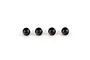 Four small black metal pivot balls for RC car suspension linkages arranged in a horizontal row on a white background.