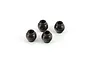 Four small black spherical pivot balls for RC car suspension linkages arranged on a white background.