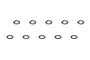 Ten small, circular silver-coloured steel washers arranged in two rows of five against a white background.