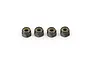 Four black steel nyloc nuts with beige nylon inserts arranged in a horizontal row against a white background.