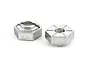 Two silver-coloured metal 12mm wheel hex adapters for RC cars on a white background.