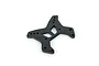 A black aluminium front shock tower for an ARRMA RC vehicle, featuring multiple mounting holes and a cut-out design, isolated on a white background.