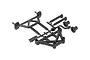 A black plastic ARRMA body mount set on a white background, still attached to the original parts tree.