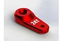 A red anodized aluminium 24T servo horn for RC vehicles, shown from a high-angle studio perspective.