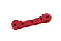 A red anodized aluminium front outside suspension arm pin brace for an ARRMA RC vehicle.
