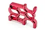 A red anodized aluminium motor mount for an ARRMA RC vehicle, featuring a lightweight, CNC-machined skeletonized design.
