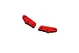 Two red anodized aluminium steering plates for ARRMA RC vehicles, shown from a top-down angle against a plain white background.