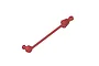 A red ARRMA battery clip retainer made of flexible rubber, featuring a mounting loop and a ribbed anchor point.