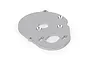 ARRMA silver aluminium motor mount plate for RC vehicles, featuring multiple mounting holes and a brushed metal finish.