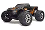 HPI Jumpshot MT 1/10 scale RC monster truck in black with orange graphics and chrome wheels on a white background.