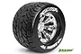 A single Louise 3.8 inch MT-Rocket RC monster truck tyre mounted on a chrome-finished multi-spoke wheel against a white background.