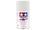 A 100ml can of Tamiya AS-20 Insignia White spray paint for aircraft models, featuring the Tamiya logo and safety warnings on a white background.