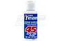A bottle of Factory Team 45w silicone shock oil with a white cap and blue label against a white background.