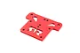 A red anodised aluminium top brace for an ARRMA RC vehicle, featuring a cut-out ARRMA logo and multiple mounting holes.