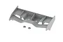 A white ARRMA RC rear wing with two small mounting washers, shown from a high-angle perspective against a white background.