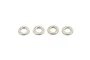 Four small, circular silver-coloured metal washers arranged in a horizontal row against a plain white background.