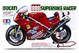 Tamiya 1/12 scale Ducati 888 Superbike Racer plastic model kit box art showing a red racing motorcycle on a stand.