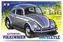 Tamiya 1/24 scale model kit box art featuring a grey 1966 Volkswagen 1300 Beetle parked in front of a house in a grassy field.