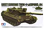 Tamiya 1/35 scale West German Leopard A4 tank plastic model kit box art showing a detailed illustration of the tank.