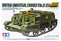 Tamiya 1/35 scale British Universal Carrier Mk.II model kit box art showing a green military vehicle with soldiers.