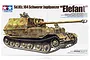 Tamiya 1/35 scale German Elefant tank destroyer model kit box art featuring a painted illustration of the tank with crew figures.