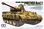 Tamiya 1/35 scale German Panther Ausf.D tank model kit box art showing a camouflaged tank with crew members.