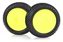 Two HSP 2.3-inch Mongoose rear RC buggy tyres mounted on bright yellow dish-style wheels, shown against a white background.