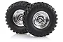 Two HSP 1.9 inch RC crawler wheels with black rubber off-road tires and shiny chrome-finished rims, shown against a white background.