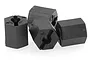 Four black plastic RC wheel hex adapters arranged in a small pile on a white background.