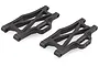 Two black plastic rear lower suspension arms for an HSP RC car, shown from an angled perspective on a white background.