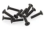 A small pile of ten black metal countersunk head screws with hexagonal sockets, suitable for RC vehicle assembly.