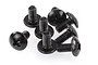 A small pile of black metal button head screws with cross-head drives, commonly used in RC vehicle assembly.