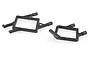 Two black plastic HSP bumper mounts for RC cars, shown from a high angle on a white background.