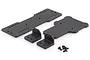 HSP RC4 ESC and battery mount set including two flat plates, two L-shaped brackets, and four small black screws on a white background.
