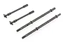 A set of four metal RC drive shafts, including two dogbone-style shafts and two threaded axle shafts, arranged on a white background.