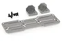 HSP RC4 gunmetal aluminium battery mount set including a base plate, two L-shaped brackets, and four small screws on a white background.