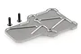 Gunmetal grey aluminium ESC mount plate for HSP RC4 with two included black countersunk screws on a white background.