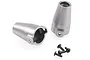 Two gunmetal grey aluminium rear axle covers for an RC car, shown with four small black screws on a white background.