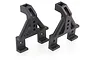 Two black plastic RC shock towers for HSP RC4 model cars, shown from a side angle on a white background.