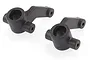 Two black plastic steering hub components for an RC car, shown from a high-angle perspective against a white background.