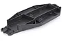A black plastic main chassis tub for an HSP Storm RC car, viewed from a high angle against a white background.
