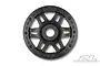 A single black Pro-Line Split 6 beadlock rim for RC short course trucks, viewed from the front against a white background.