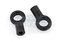 Two black plastic ball end connectors for RC suspension arms on a white background.