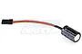 A Spektrum voltage protector capacitor with a black connector and red and brown wires against a white background.