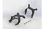 ARRMA front and rear body mount set including two black plastic mounts and four small screws on a white background.