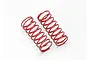 Two red coil-over shock springs for Traxxas RC vehicles, shown against a plain white background.