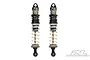 Two Pro-Line PowerStroke aluminium threaded RC shocks standing vertically against a white background.