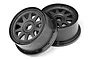 Two black HPI TR-10 rear rims for Baja 5T/5SC RC cars, featuring a multi-spoke design and beadlock-style detailing.