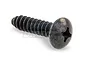 A single black coarse thread screw with a Phillips head, shown at an angle against a white background.
